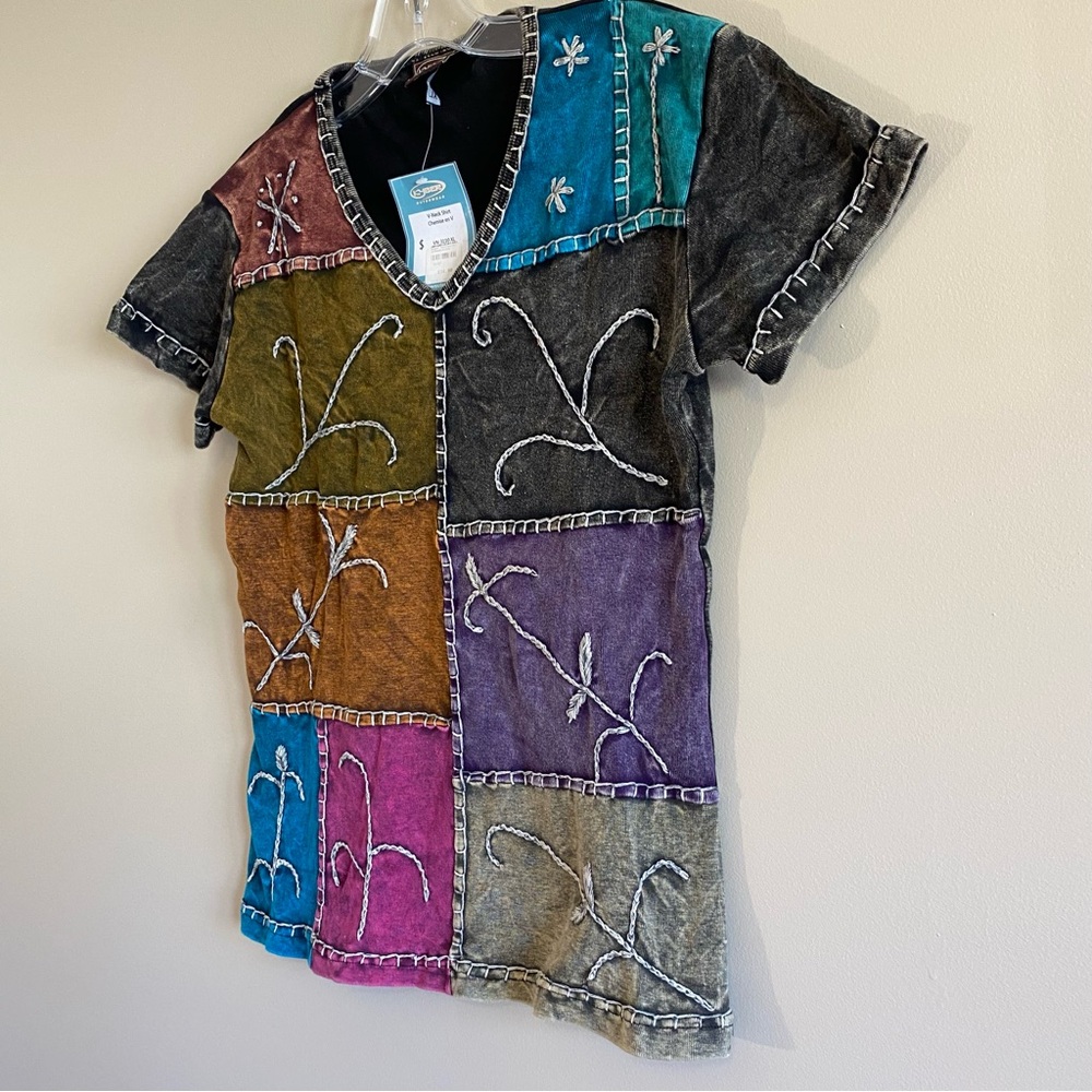 Boho Patchwork Embroidered Multicolour Festival Shirt Kyber Outerwear Size XL